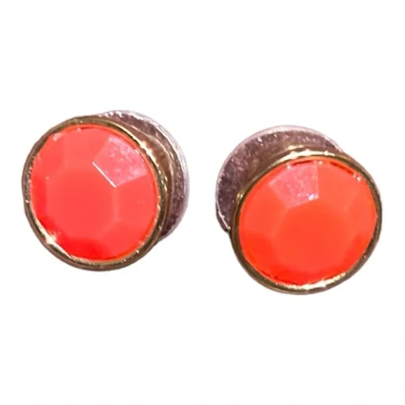 Orange/Gold Women's Solid Stud Earrings - Picture 9 of 11